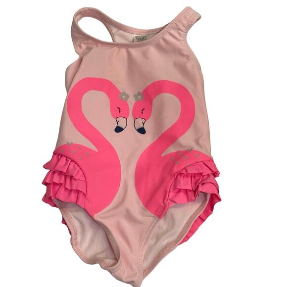 2T/24M Toddler Girls Swimsuit Bundle Flamingo Ruffle & Leopard Print One-Piece - Picture 4 of 7
